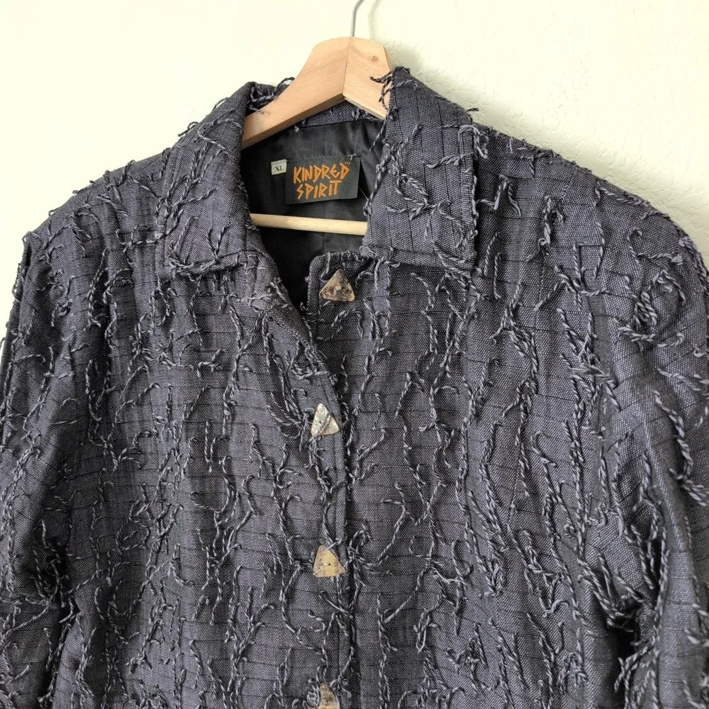 Kindred Spirit Unique Textured Fringe Jacket XL Wearable Art Lagenlook Eclectic‎